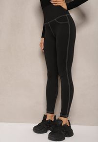 Renee - Czarne Legginsy High Waist w Jeansowy Wzór Elazara. Stan: podwyższony. Kolor: czarny. Materiał: jeans. Styl: elegancki, street #5