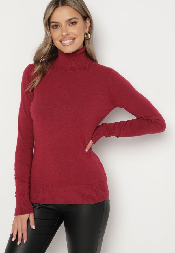 Born2be - Bordowy Golf Sweter z Wiskozą i Kaszmirem Zailaya. Okazja: na co dzień. Typ kołnierza: golf. Kolor: czerwony. Materiał: wiskoza, kaszmir. Styl: casual