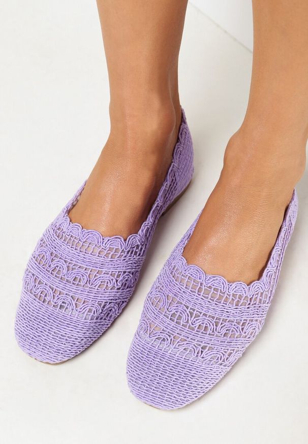 Born2be - Fioletowe Ażurowe Balerinki Taisha. Kolor: fioletowy. Wzór: ażurowy. Sezon: wiosna, lato