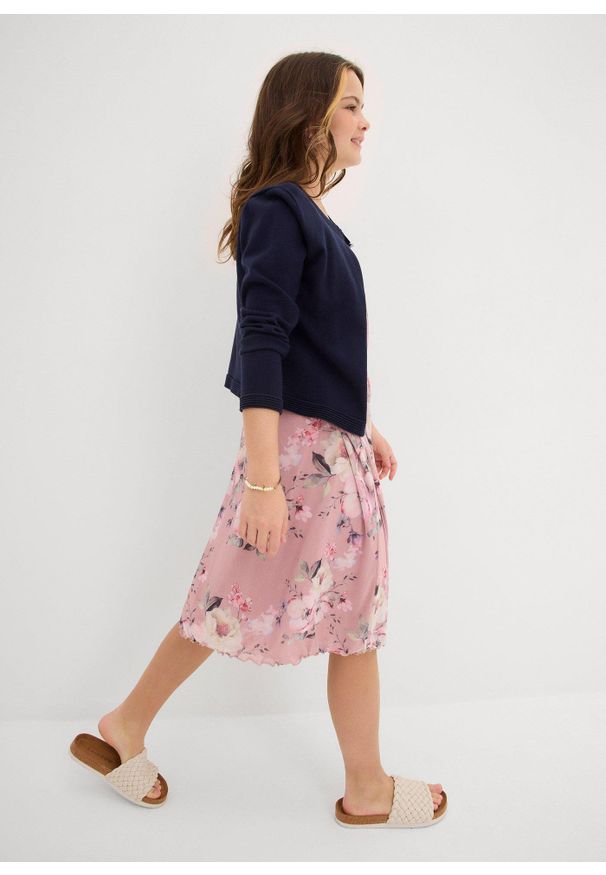 bonprix - Przewiewna wzorzysta sukienka z siateczki. Kolor: różowy. Wzór: nadruk, aplikacja. Sezon: lato