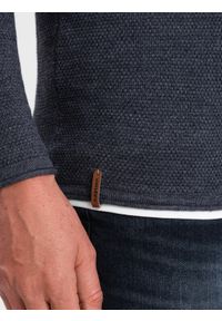 Ombre Clothing - Bawełniany sweter męski z okrągłym dekoltem - granatowy melanż V3. Kolor: niebieski. Materiał: bawełna. Wzór: melanż. Styl: klasyczny #4