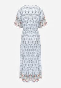 Renee - Jasnoniebieska Sukienka Maxi z Krótkim Rękawem i Gumką w Talii Emaya. Kolor: niebieski. Materiał: wiskoza, tkanina. Długość rękawa: krótki rękaw. Styl: boho. Długość: maxi #4