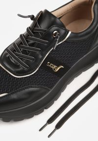 Born2be - Czarne Sneakersy na Grubej Podeszwie ze Skórzaną Wkładką i Napisem Airarge. Okazja: na co dzień. Zapięcie: sznurówki. Kolor: czarny. Materiał: skóra. Wzór: napisy #9