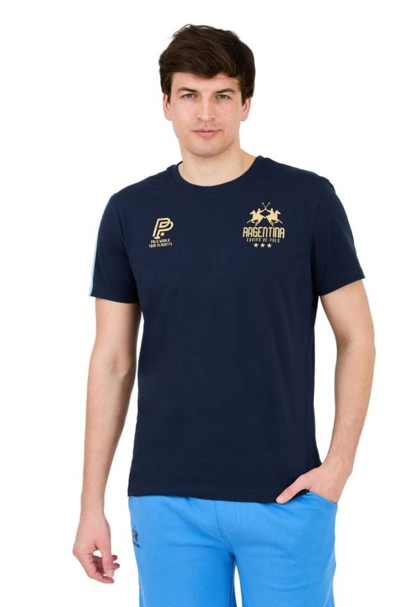 La Martina - LA MARTINA Granatowy męski t-shirt Jersey, Rozmiar 3XL. Kolor: niebieski. Materiał: jersey