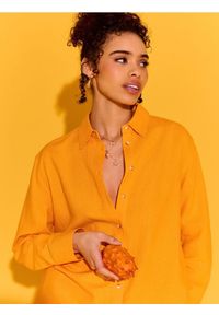Sinsay - Koszula oversize z domieszką lnu - pomarańczowy. Kolor: pomarańczowy. Materiał: len