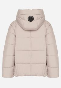Born2be - Beżowa Oversizowa Kurtka z Pikowanymi Przeszyciami i Kapturem Galimea. Okazja: na co dzień. Kolor: beżowy. Materiał: jeans, poliester. Wzór: aplikacja. Styl: casual, klasyczny #5
