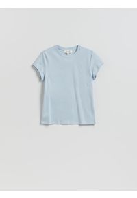 Reserved - T-shirt z domieszką jedwabiu - jasnoniebieski. Kolor: niebieski. Materiał: jedwab