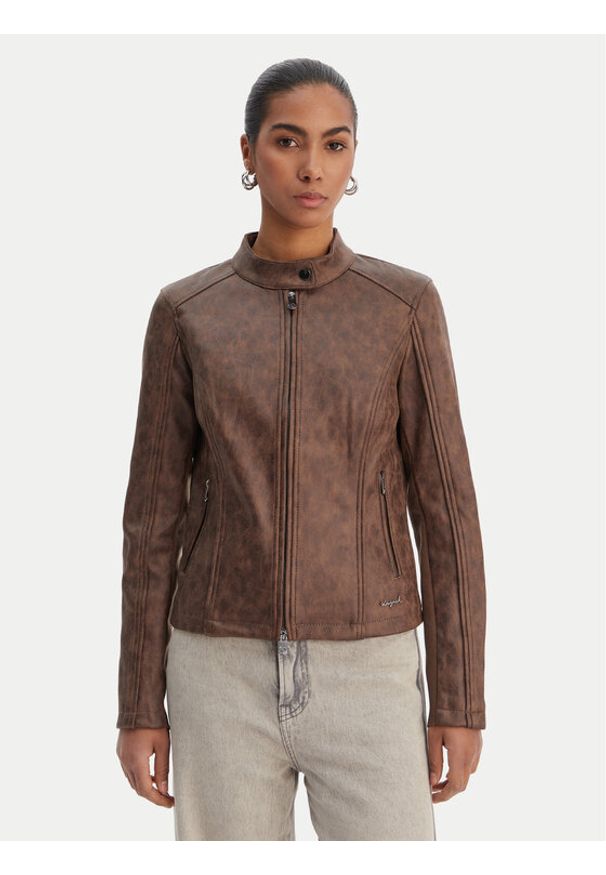 Desigual Kurtka przejściowa 26SWEW10 Brązowy Regular Fit. Kolor: brązowy. Materiał: wiskoza