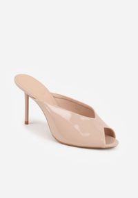 Born2be - Beżowe Lakierowane Klapki na Szpilce z Odkrytym Noskiem Lilyera. Okazja: na co dzień, do pracy. Kolor: beżowy. Materiał: lakier. Obcas: na szpilce. Styl: casual, elegancki #9