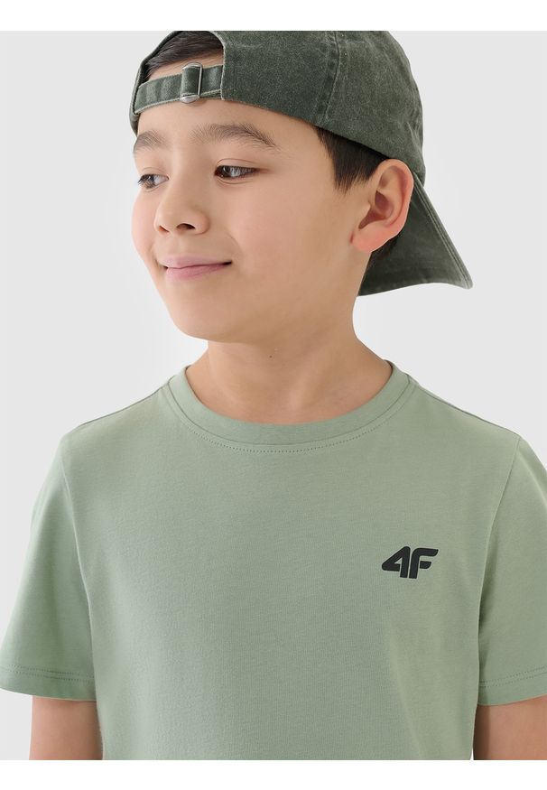 4f - 4F T-shirt regular gładki chłopięcy - turkusowy 146 (10-11 lat). Okazja: na co dzień. Kolor: turkusowy. Materiał: jersey, dzianina, bawełna. Długość rękawa: krótki rękaw. Długość: krótkie. Wzór: gładki. Sezon: lato. Styl: casual, sportowy, klasyczny