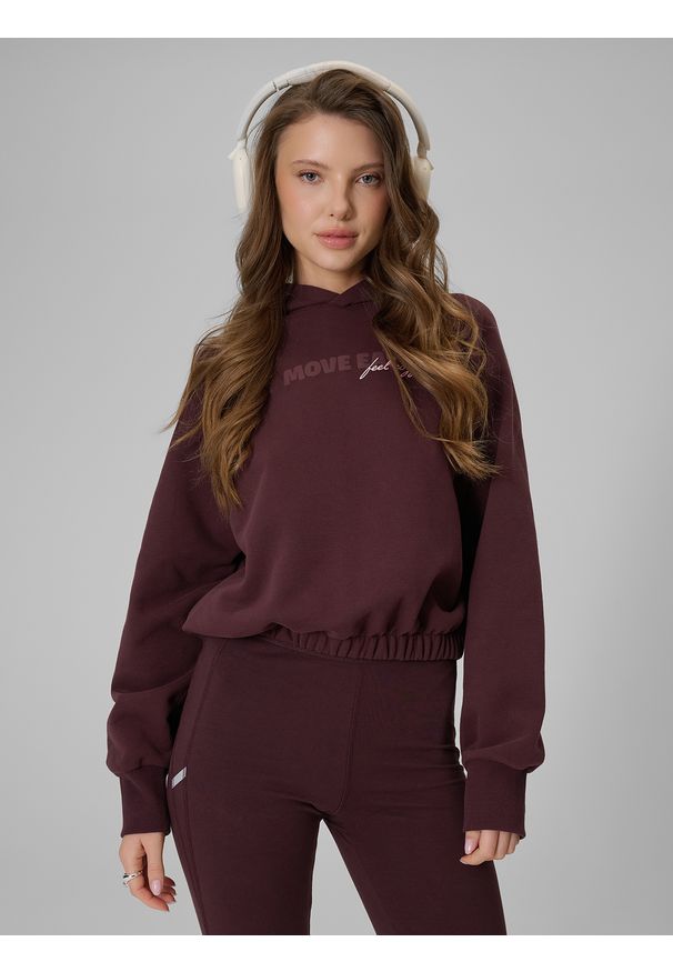 4f - 4F Bluza dresowa regular z kapturem damska - brązowa XL. Okazja: na co dzień. Typ kołnierza: kaptur. Kolor: brązowy. Materiał: dresówka. Styl: casual