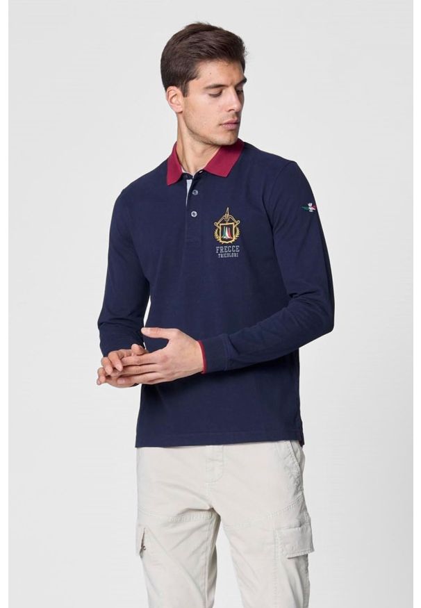 Aeronautica Militare - AERONAUTICA MILITARE Granatowy longsleeve polo męski Frecce Tricolori, Rozmiar L. Typ kołnierza: polo. Kolor: niebieski. Długość rękawa: długi rękaw