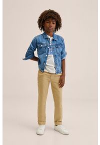 Mango Kids spodnie dziecięce Linus kolor brązowy gładkie. Okazja: na co dzień. Kolor: brązowy. Materiał: włókno. Wzór: gładki. Styl: casual #9