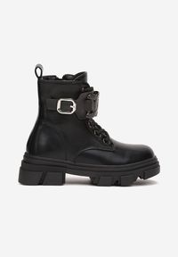 Born2be - Czarne Botki Workery na Grubej Podeszwie Chionele. Zapięcie: pasek. Kolor: czarny. Materiał: jeans, dzianina. Szerokość cholewki: normalna