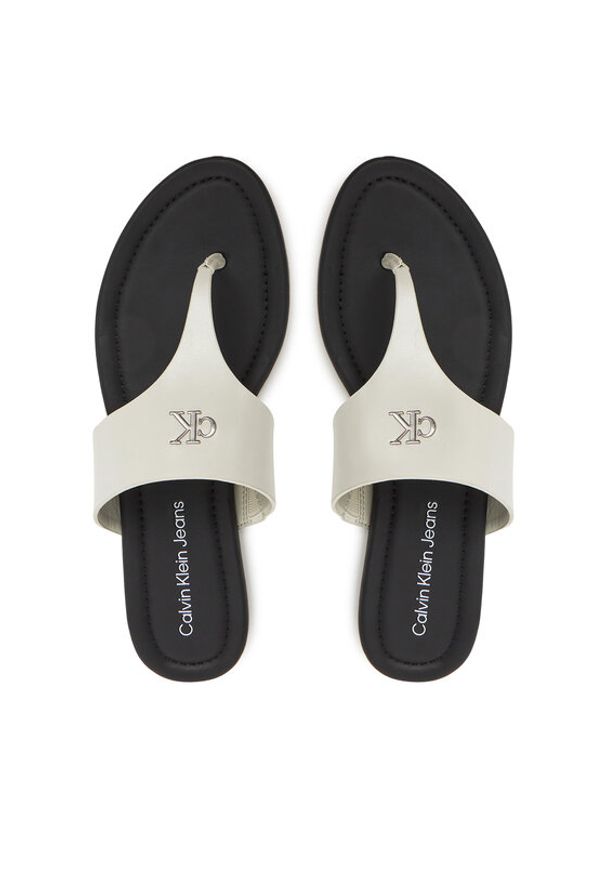 Calvin Klein Jeans Japonki Flat Sandal Toepost Mg YW0YW01691 Biały. Kolor: biały. Materiał: skóra