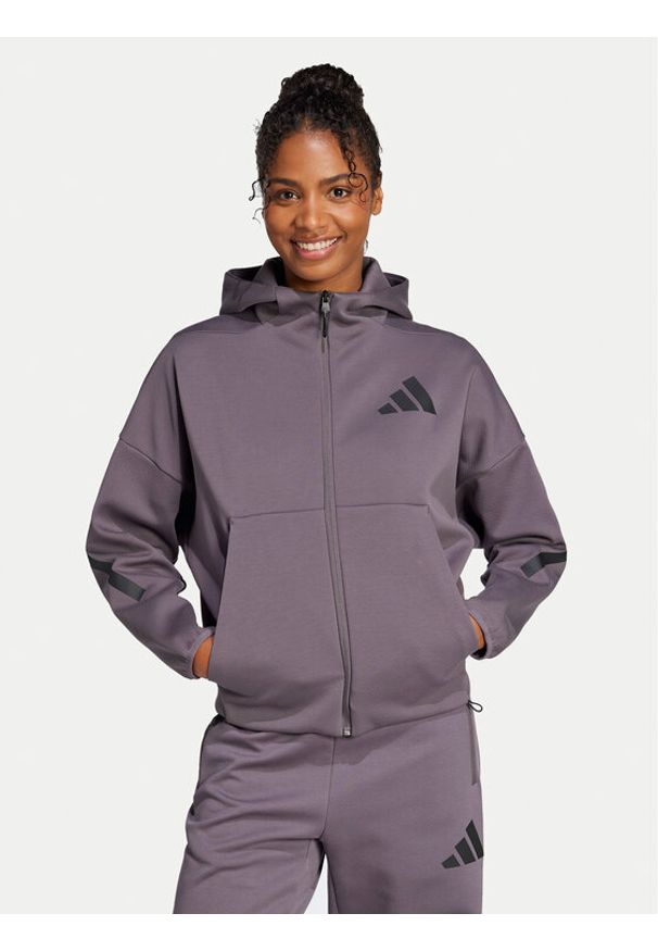 Adidas - adidas Bluza Z.N.E. JD5985 Szary Loose Fit. Kolor: szary. Materiał: bawełna