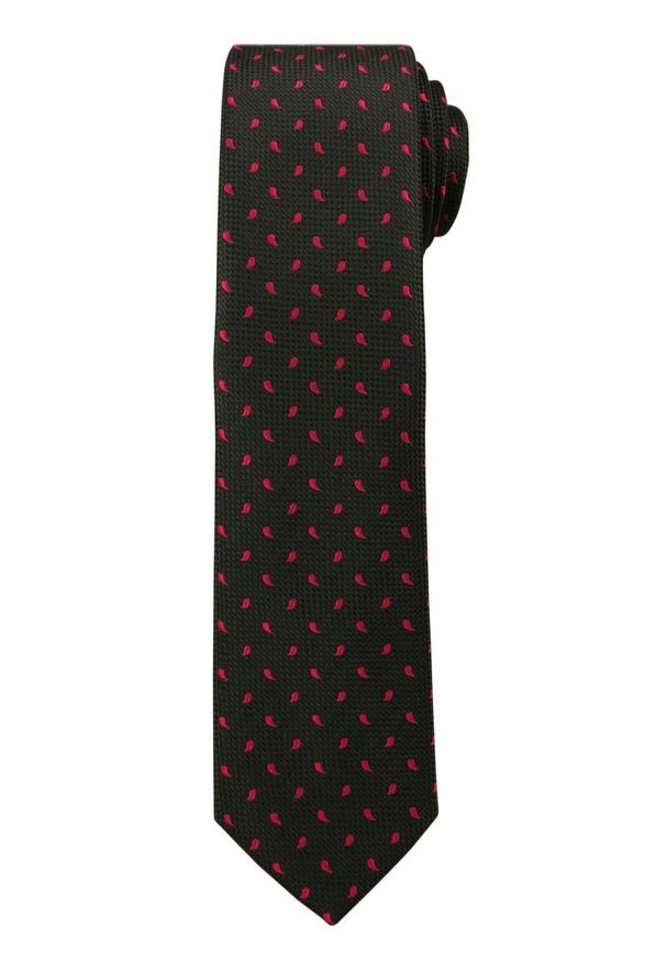 Czarny Elegancki Krawat -Angelo di Monti- 6 cm, Męski, w Czerwone Łezki. Kolor: czerwony. Styl: elegancki
