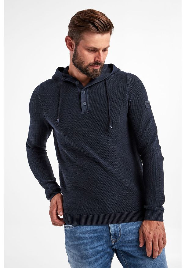 JOOP! Jeans - Sweter JOOP! JEANS. Typ kołnierza: kaptur. Materiał: bawełna, prążkowany. Wzór: ze splotem