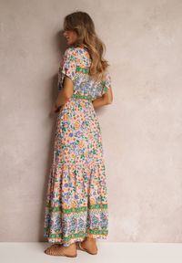 Renee - Różowo-Niebieska Sukienka Maxi ze Sznurkiem w Talii i Koronkową Wstawką przy Dekolcie Mererid. Kolor: różowy. Materiał: koronka. Długość: maxi #2