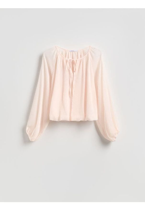 Reserved - Bluzka z wiązaniem - pastelowy róż. Kolor: różowy. Materiał: tkanina
