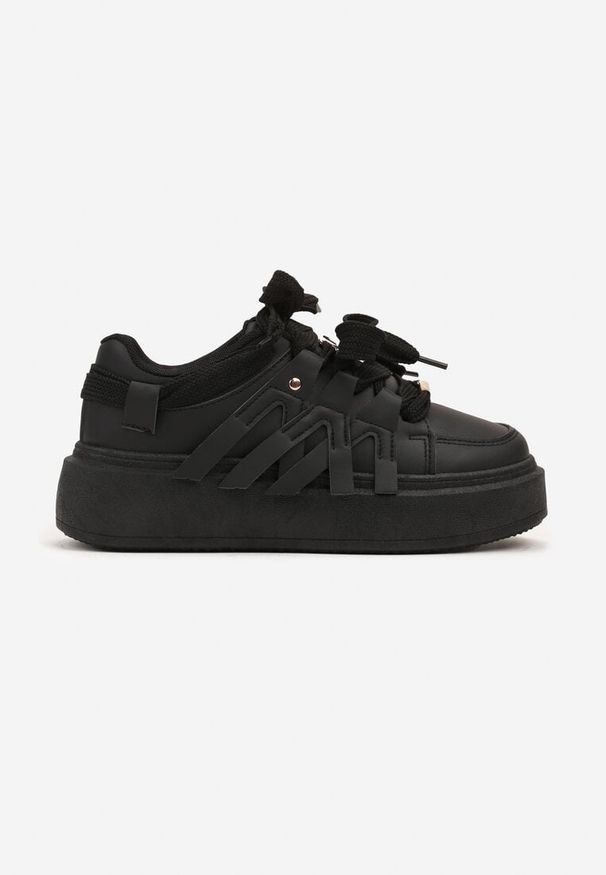Born2be - Czarne Sneakersy na Grubej Podeszwie z Ozdobnymi Paskami Leristhra. Okazja: na co dzień. Zapięcie: pasek. Kolor: czarny. Wzór: paski