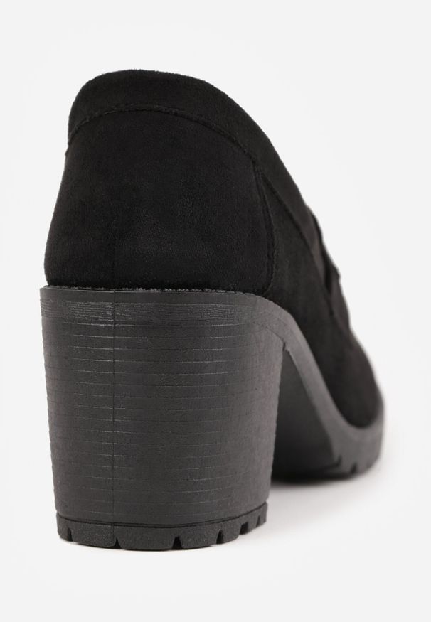 Born2be - Czarne Półbuty w Stylu Mokasynów na Słupku i Niskiej Platformie z Klamerką Nardica. Kolor: czarny. Materiał: jeans. Wzór: aplikacja. Obcas: na platformie. Styl: klasyczny, elegancki