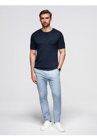 Ombre Clothing - Męska klasyczna dzianinowa koszulka ze ściągaczami– granatowa V1 - Rozmiar: L. Kolor: czarny. Materiał: dzianina. Wzór: gładki, ze splotem. Styl: klasyczny #2