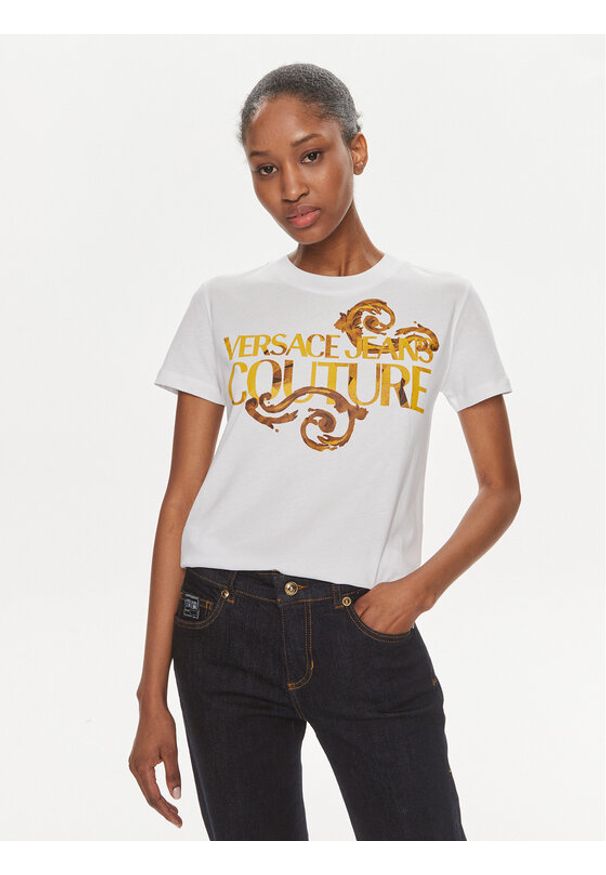Versace Jeans Couture T-Shirt 76HAHG00 Biały Slim Fit. Kolor: biały. Materiał: bawełna