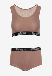 Born2be - Jasnobrązowy 2-Częściowy Komplet Bawełniany Sportowy Biustonosz i Szorty oraz Stringi Klemera. Kolor: brązowy. Materiał: bawełna
