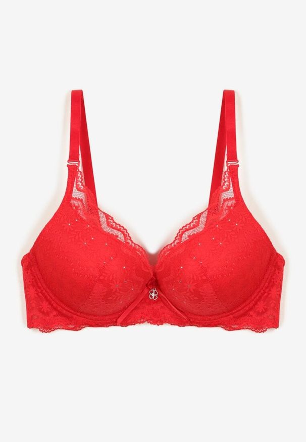 Renee - Czerwony Koronkowy Biustonosz o Fasonie Push Up Mellimi. Kolor: czerwony. Materiał: koronka. Rodzaj stanika: push-up. Wzór: aplikacja, koronka