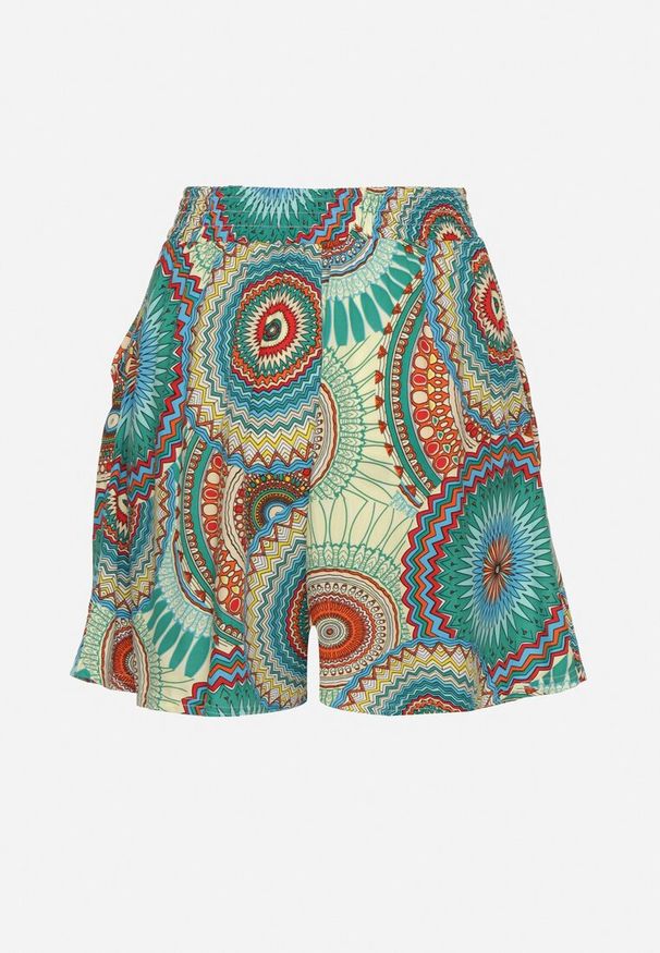 Born2be - Zielone Szorty z Bawełny ze Wzorem Boho Kolariela. Okazja: na co dzień, na plażę, na spacer. Kolor: zielony. Materiał: bawełna. Sezon: lato. Styl: boho
