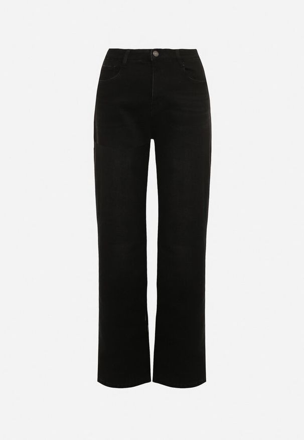 Born2be - Czarne Jeansy z Szeroką Nogawką i Wysokim Stanem Ocieplane Polarem Mevellania. Okazja: na spacer, do pracy, na spotkanie biznesowe. Stan: podwyższony. Kolor: czarny. Styl: elegancki, biznesowy