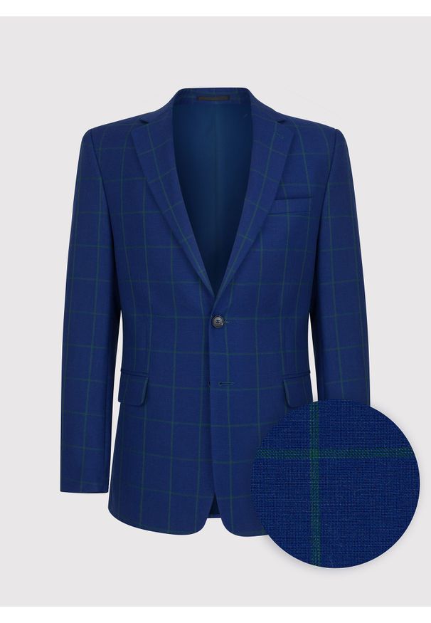 Pako Lorente - PAKO LORENTE – Granatowa casualowa marynarka męska w zieloną kratę. Okazja: na co dzień. Kolor: zielony, niebieski, wielokolorowy. Materiał: len, wełna. Sezon: lato. Styl: casual