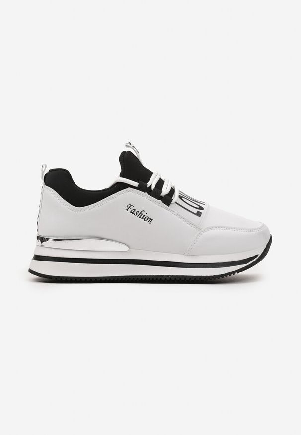 Renee - Biało-Czarne Wsuwane Sznurowane Sneakersy na Platformie Aplemia. Okazja: na co dzień. Nosek buta: okrągły. Zapięcie: bez zapięcia. Kolor: biały. Materiał: materiał, dresówka. Obcas: na platformie. Wysokość obcasa: niski