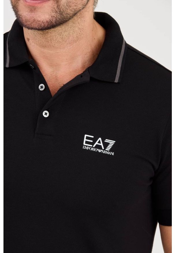 EA7 Emporio Armani - EA7 Czarna męska koszulka polo, Rozmiar XL. Typ kołnierza: polo. Kolor: czarny