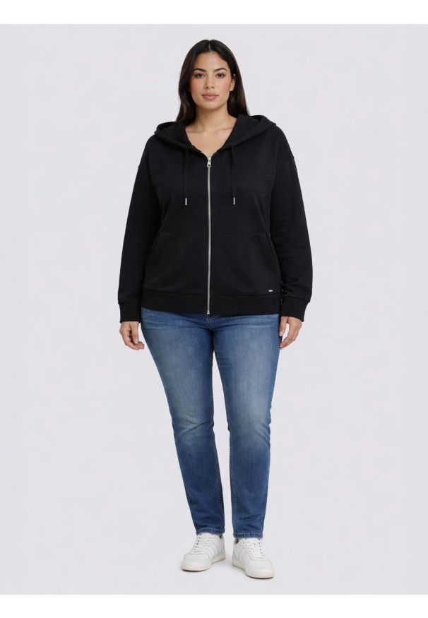 Big-Star - Bluza damska z kapturem rozpinana czarna Selina 906. Okazja: na co dzień. Typ kołnierza: kaptur. Kolor: czarny. Materiał: dzianina. Wzór: ze splotem. Styl: casual