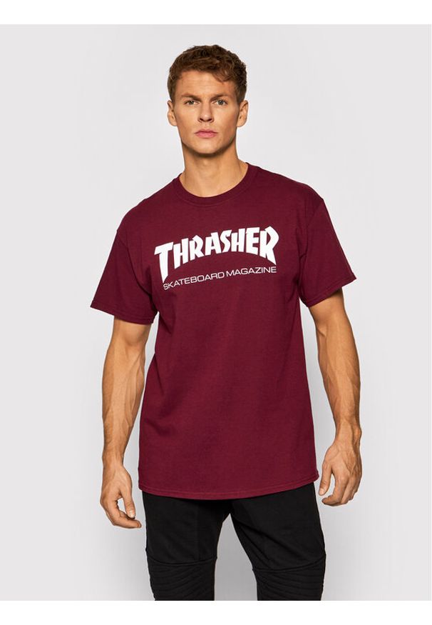Thrasher T-Shirt Skatemag Bordowy Regular Fit. Kolor: czerwony. Materiał: bawełna