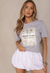 Renee - Jasnoszary T-shirt z Bawełny z Nadrukiem Tellanis. Okazja: na co dzień. Kolor: szary. Materiał: bawełna. Wzór: nadruk. Styl: sportowy, klasyczny, elegancki, casual