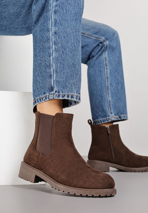 Born2be - Brązowe Botki w Stylu Sztybletów z Elastyczną Wstawką Kanelle. Okazja: do pracy, na co dzień. Kolor: brązowy. Styl: casual, elegancki