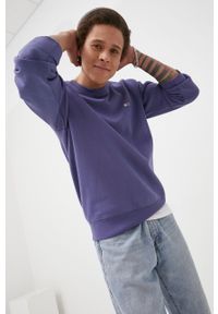 Tommy Jeans Bluza męska kolor fioletowy gładka. Kolor: fioletowy. Materiał: bawełna, dzianina. Wzór: gładki