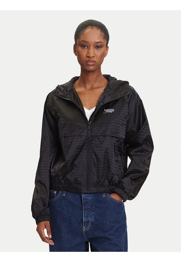 Tommy Jeans Wiatrówka Jacquard DW0DW20952 Czarny Relaxed Fit. Kolor: czarny. Materiał: syntetyk