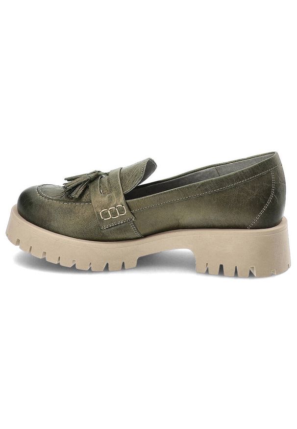 Zielone Półbuty Maciejka Wygodne Obuwie Damskie. Okazja: na spacer, na co dzień, na spotkanie biznesowe. Kolor: zielony. Materiał: skóra. Styl: casual, biznesowy