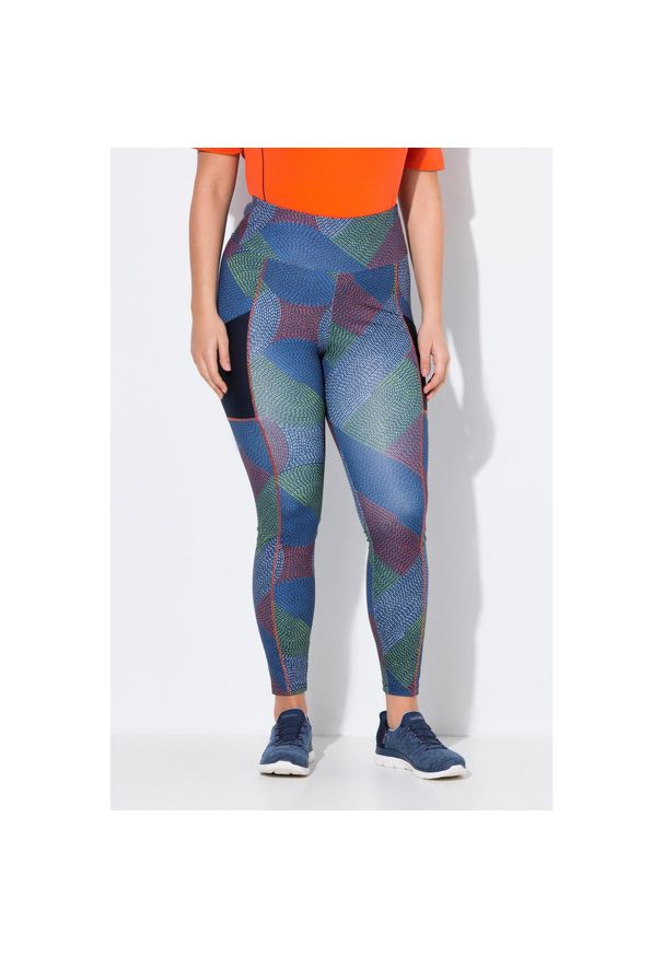 ULLA POPKEN - Damskie Funkcjonalne legginsy pleciony wzór siatkowa kieszeń. Kolekcja: plus size. Kolor: niebieski. Materiał: poliester, materiał