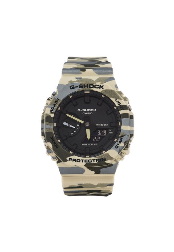 G-Shock Zegarek GA-2100CM-5AER Beżowy. Kolor: beżowy. Materiał: syntetyk