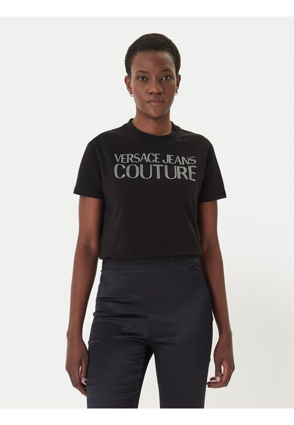 Versace Jeans T-Shirt 80HAHT09 Czarny Regular Fit. Kolor: czarny. Materiał: bawełna