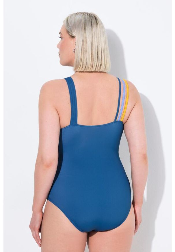 ULLA POPKEN - Damski Kostium kąpielowy bloki kolorów 3 ramiączka miękkie miseczki. Kolekcja: plus size. Kolor: niebieski. Materiał: poliester, elastan, poliamid, materiał