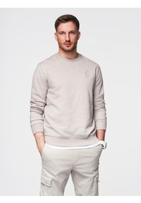 Ombre Clothing - Melanżowa męska bluza dresowa z wyszywanym logotypem – beżowa V2. Okazja: na co dzień. Kolor: beżowy. Materiał: dresówka. Wzór: melanż. Styl: casual, elegancki #1