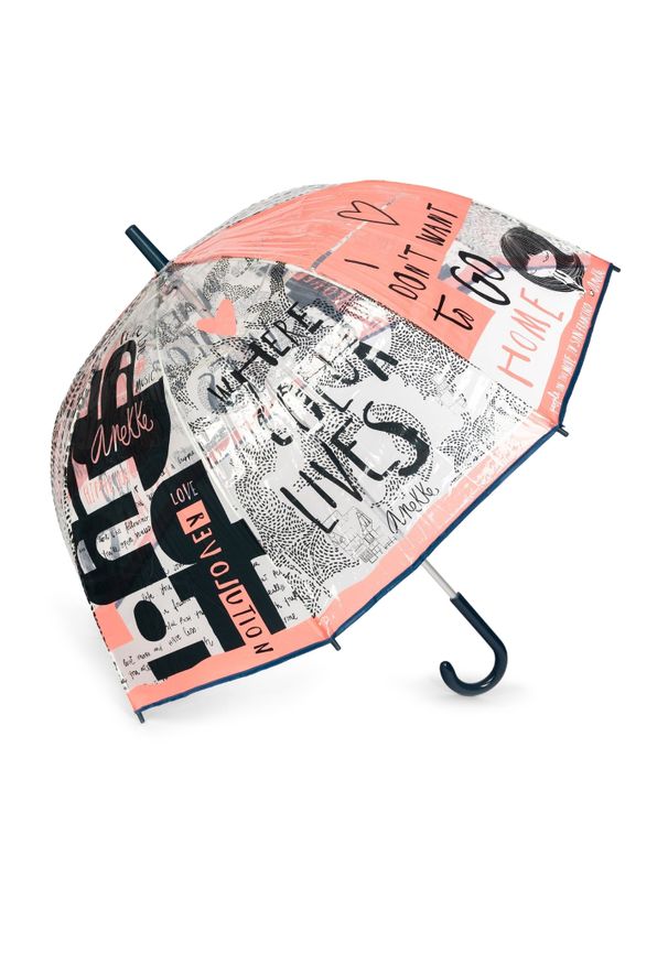 Różowy Stylowy Przeźroczysty Damski Parasol Anekke. Kolor: różowy. Materiał: materiał. Wzór: aplikacja, napisy
