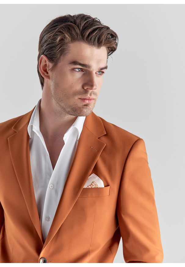 Pako Lorente - PAKO LORENTE – Pomarańczowa marynarka garniturowa P22SF-3G-021-P-S. Okazja: na wesele, na ślub cywilny. Kolor: pomarańczowy. Materiał: poliester, wiskoza, elastan