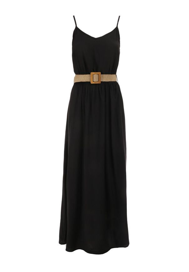 Born2be - Czarna Sukienka z Paskiem Chrysaleia. Okazja: na co dzień. Kolor: czarny. Długość rękawa: na ramiączkach. Wzór: gładki. Sezon: lato. Typ sukienki: proste. Styl: casual. Długość: maxi